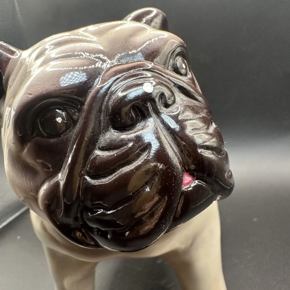 Vintage Bulldog Porcelain Figurine Brown Old Money Decor‎ 8 Inch Tall 10.5